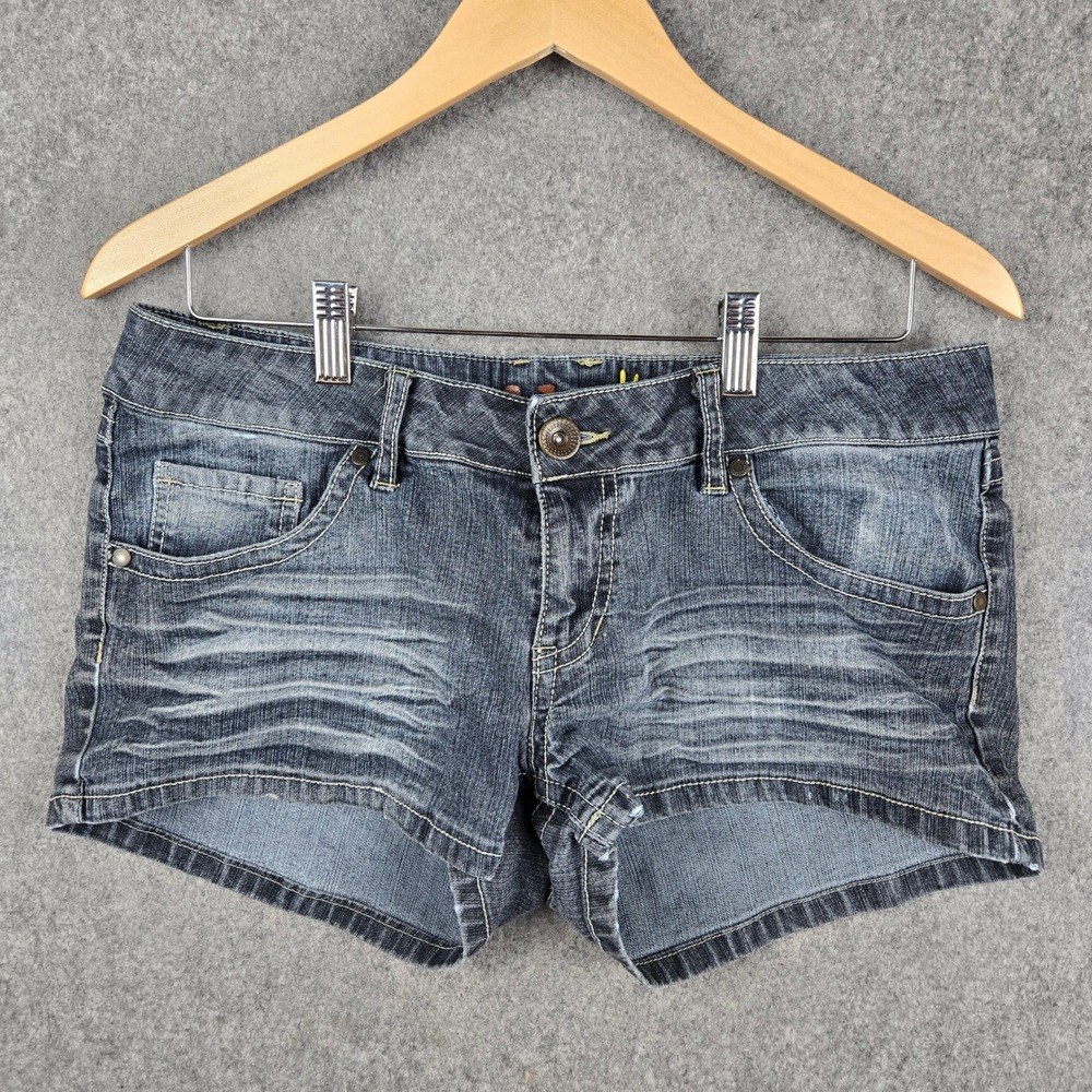 Mudd Jean Shorts Womens 11 Blue Whiskered Low Rise Denim Y2K Grunge Skater Indie